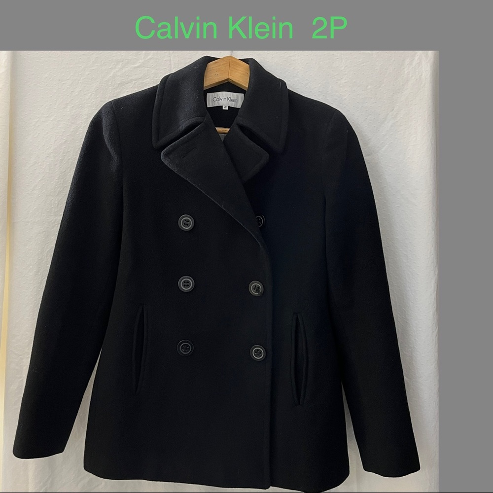 Calvin Klein Women's Black Wool Cashmere Double Breasted Pea Coat 2P